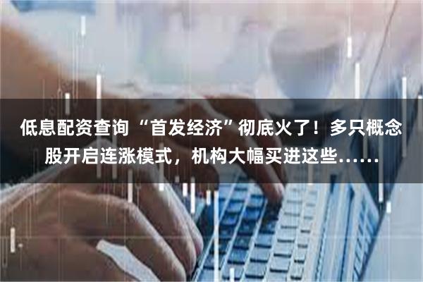 低息配资查询 “首发经济”彻底火了！多只概念股开启连涨模式，机构大幅买进这些……